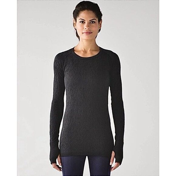 Lululemon Rest Less Textured  Round Neck Pullover Black / Black 6 - Picture 1 of 12